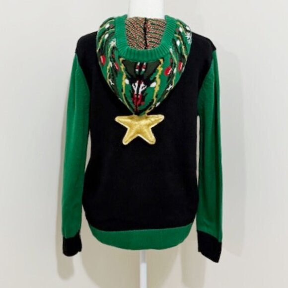 Ugly Christmas Sweater Christmas Tree Long Sleeve Hooded Star Jingle Bell Size M - Picture 4 of 6